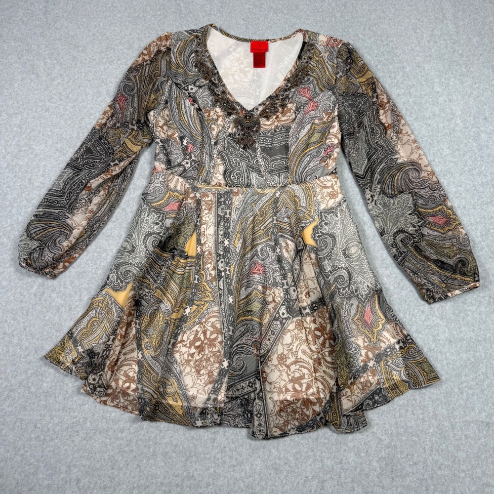 Cristina FairyBoho Womens Paisley Beaded Long Sleeve Dress Medium Autumn Wedding